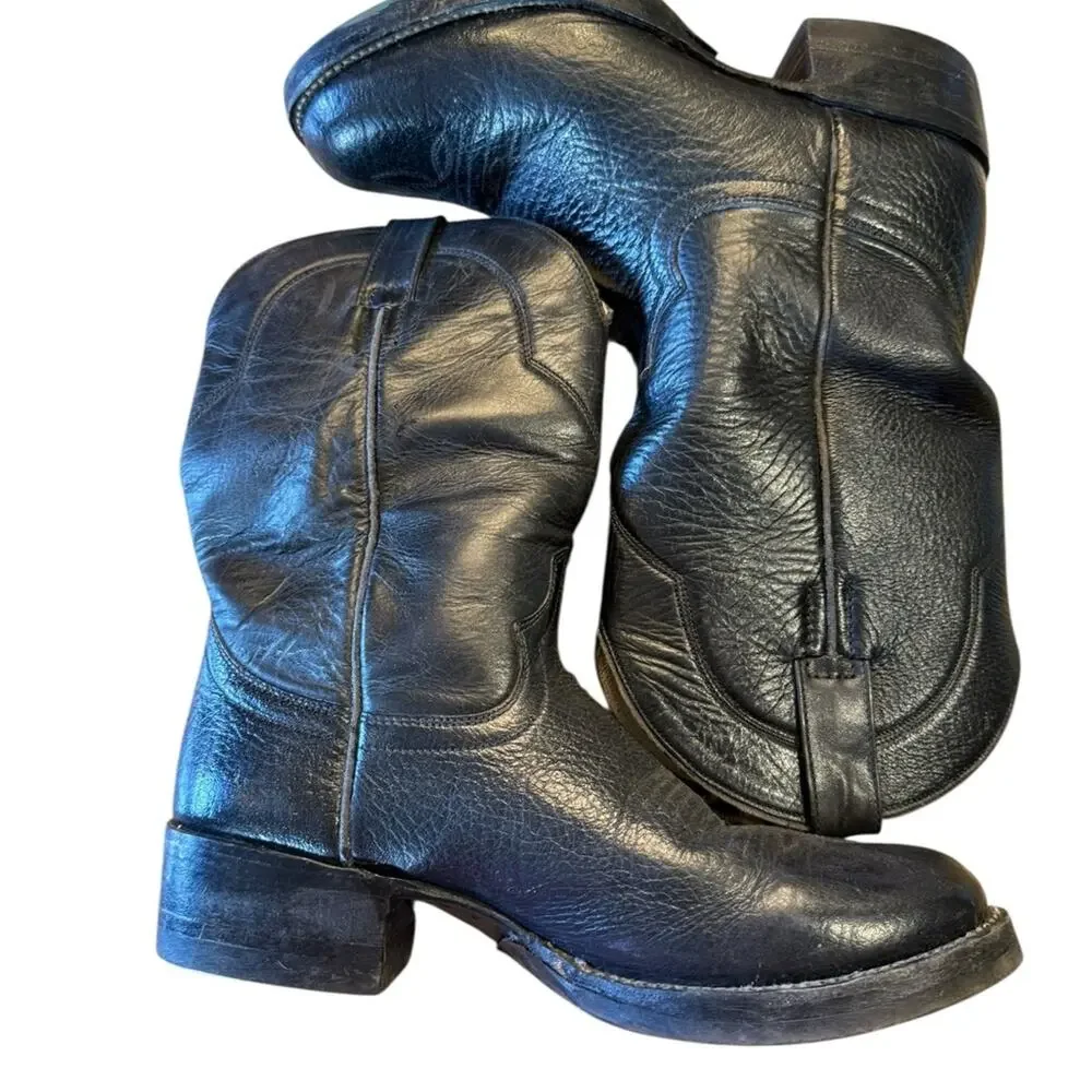 Cowtown Boots Men’s Size 7.5D Black Leather Roper Style Cowboy Boots